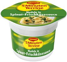 Maggi 5Minuten Terrine Nudeln in Spinat-Frischkäse